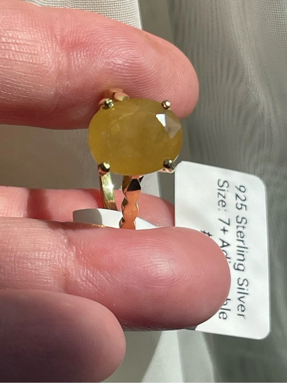 Certified Natural Yellow Sapphire Ring 925 Silver adjustable size 7 onwards
